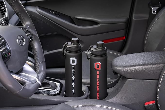 Ohio State Buckeyes Water Bottle - Black Double Walled Stainless Steel 24 oz Keeps Drinks Cold or Hot