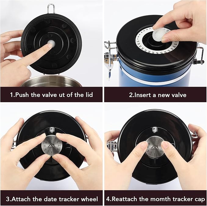 ShanSon Coffee Canister Airtight Coffee Container Stainless Steel Coffee Bean Storage Container with CO2 Release Valve and Scoop Coffee Canister for Beans,Grounds,Sugar,Flour,Tea,Cereal,22OZ,Blue