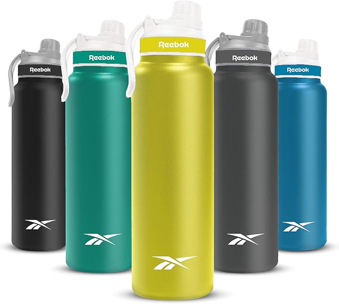 Reebok Athletic Stainless Steel Water Bottle - Insulated Water Bottle 32 oz With Chug Lid - Double Wall Vacuum Insulated Sports Water Bottle, BPA Free
