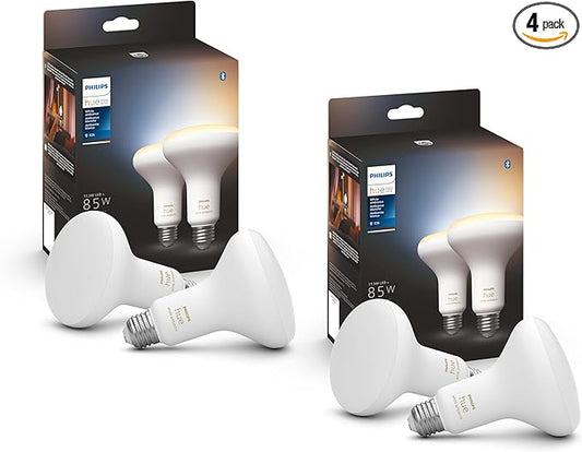 Philips Hue BR30 85W Smart LED Light Bulbs - White Ambiance - 4 Pack - 1200LM - E26 - Indoor - Control with App - Compatible with Alexa Google Assistant, and Apple Homekit