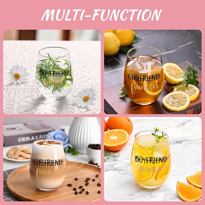 Futtumy Fiance and Fiancee Wine Glass 17Oz, Engagement Gifts for Couples, Engagement Gift, Gifts for Newly Engaged Couples, Engagement Gifts for Boyfriend Girlfriend Him Her Bride Bride to Be