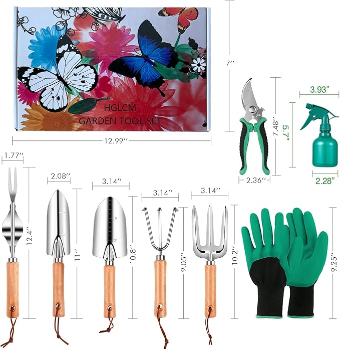 Gardening Tools Set of 9 - Complete Heavy Duty Garden Tools Set with Fashion Handbag - Durable Gardening Supplies Kit Ideal Gifts for Women