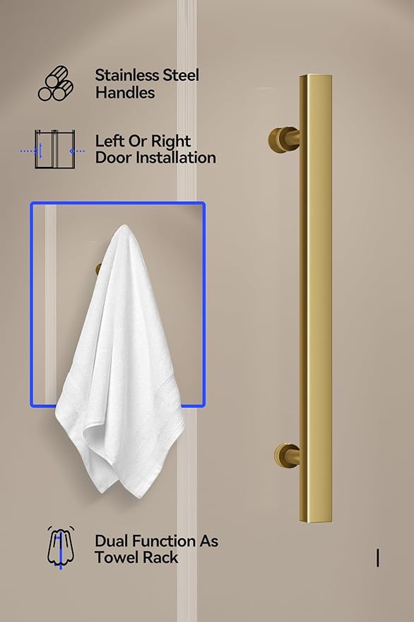 Frameless Bathtub Shower Door 56"-60" W X 59" H,Glass Shower Doors for Tub,Sliding Bathroom Tub Glass Door with Explosion-Proof Film,5/16" (8mm) Clear Tempered Glass,Stainless Steel Frame,Sturdy,Gold