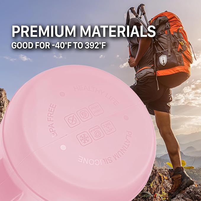 Collapsible Water Bottle for Traveling, Workout or Hiking 64oz Gen 2.0 - Motivational Water Bottle with Time Markings - Half Gallon / 2 L Capacity - BPA Free & Dishwasher Safe (Fruity Pink + Filter)