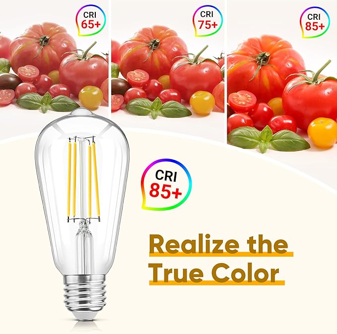 WIHTU LED Edison Light Bulbs, Vintage 6W LED Bulb 60W Equivalent, St58 4000K Daylight Soft White with CRI 85+, E26 Standard Base, 900LUM, Non-Dimmable, Clear Glass, Pack of 4