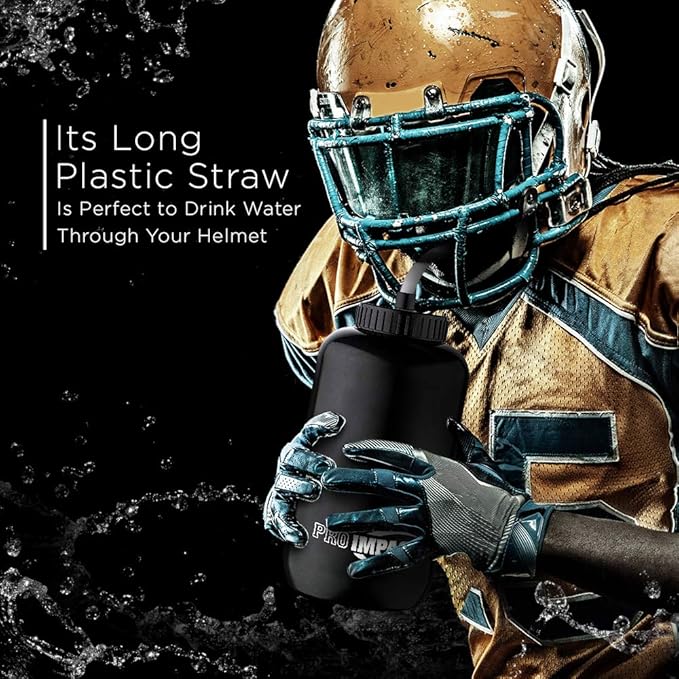 Pro Impact Squeezable Water Bottle Bendable Long Straw - LDPE BPA Free Plastic - Hydration for Baseball Hockey Gym MMA Yoga Boxing Cycling Softball Football Lacrosse (35.5 Oz.)