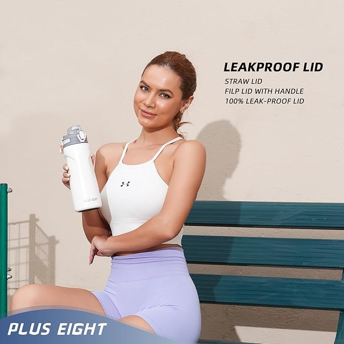 Sports Water Bottle, 25 oz Insulated Water Bottle With Straw, Stainless Steel Water Bottle Wide Mouth for Sports, Gym or Office, BPA-Free Keep Cold 24H Hot 12H (White)