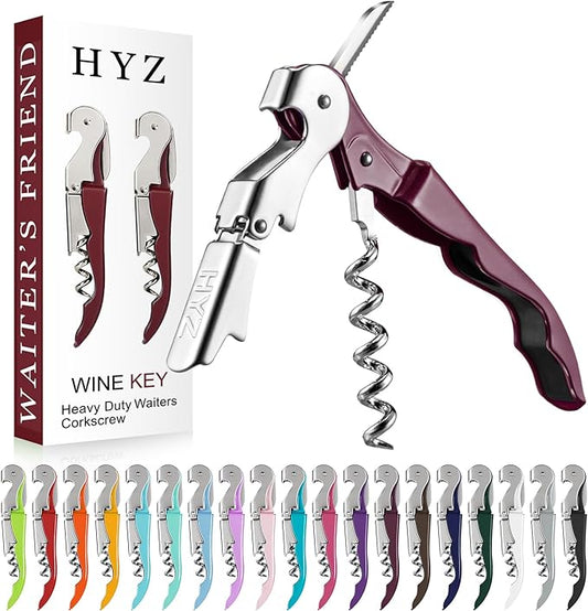 HYZ 2-Pack Wine Opener Waiter Corkscrew, Professional Wine Key for Servers, Bartender with Foil Cutter, Manual Wine Bottle Opener Double Hinged (Burgundy)