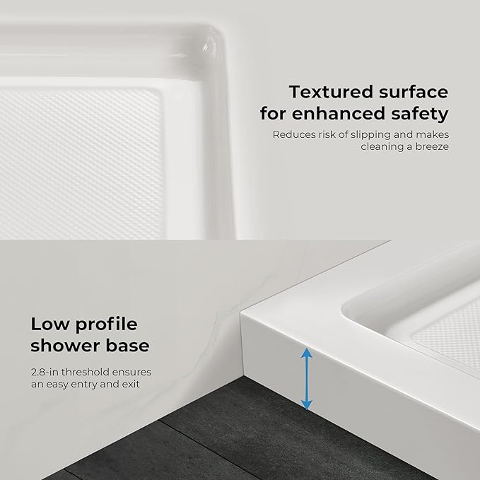 OVE Decors 38 in. W x 36 in. D Shower Base Pan Square, Center Drain, White Acrylic, Reversible Design
