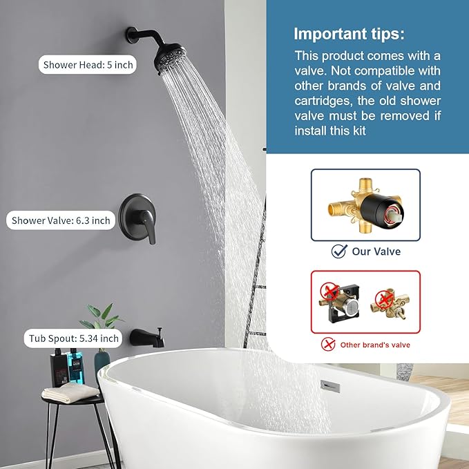 Tub Shower Faucet Combo Set Matte Black Bathtub Faucet Set Shower System with Tub Spout Shower Tub Kit Shower Valve and Trim Kit Shower Fixtures