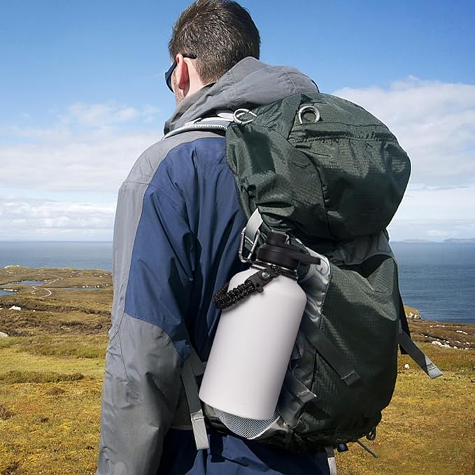 Half Gallon Water Bottle with Straw&Spout Lid, 64oz Stainless Steel Insulated Water Jug with Handle and Wide Mouth, Half Gallon Vacuum Double Walled Jug for Sports, Outdoors, Leak-Proof. White 64oz