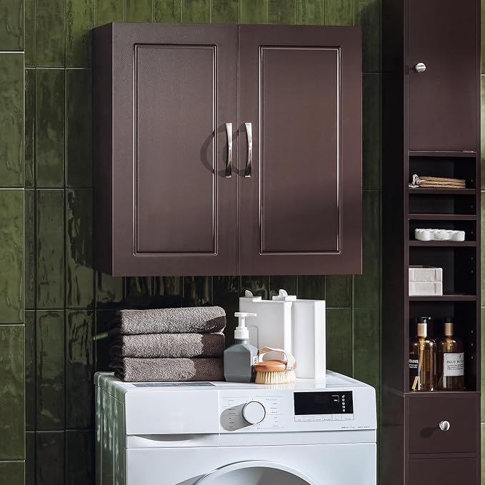 SoBuy Wall Cabinet Laundry Room, Medicine Cabinet for Bathroom Kitchen Garage,Floating Cabinet Hanging Storage with Adjustable Shelf, Brown FRG231-BR