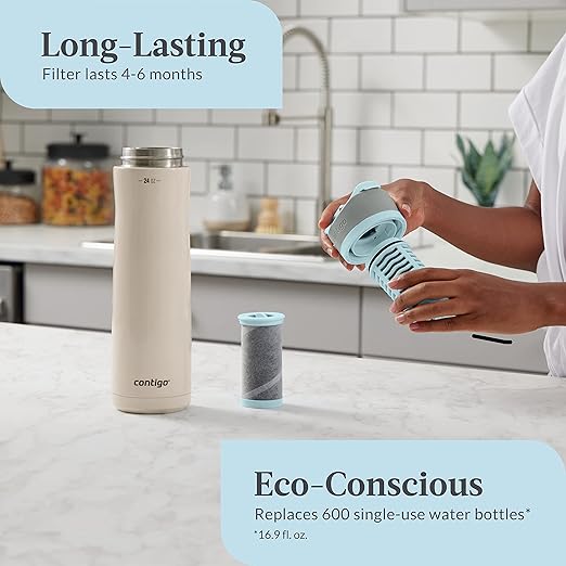 Contigo Clybourn Chill Stainless Steel FreeFlow Filter Water Bottle with AUTOSEAL, 24oz., Salt