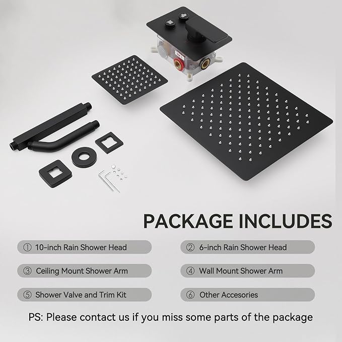 Shower Faucets Sets Shower System Matte Black, STARBATH 10" Ceiling Mount Rain Showerhead and 6" Wall Mounted Rainfall Shower for Couples, On Off Button Valve Dual Head Shower Systems Complete