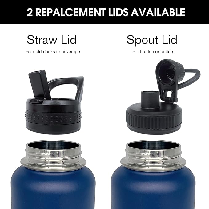 4pack 32 oz Insulated Water Bottle With Straw, Stainless Steel Sports Water Cup Flask with 2 Lids, Wide Mouth Travel Thermal Mug,Navy