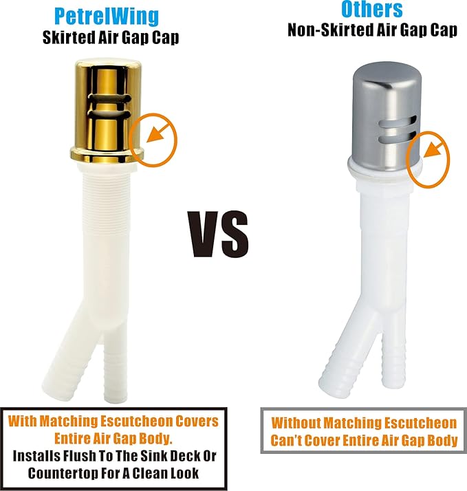 Dishwasher Air Gap Kits with Dishwasher Air Gap Cover and Matching Escutcheon, Replacement air gap dishwasher,Solid Brass Air Gap Cap, Polished Brass Finish