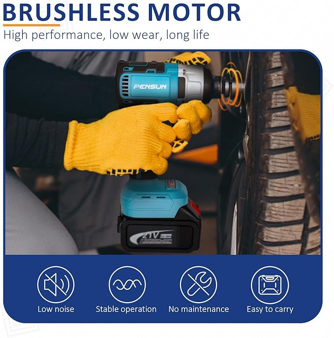 PENSUN Cordless Impact Wrench With Work Light, 3000 RPM & Max Torque 260 ft-lbs Brushless Impact Wrench, 1/2 Impact Gun with 2pcs 4.0Ah Li-ion Battery