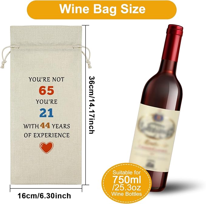 Funny 65th Birthday Gifts Wine Bag Birthday Gifts for Sister 65 Years Old Gifts for Someone Born in 1959 Wine Bottle Decoration Bag Turning 65 Gifts Wine Accessories Gifts for Wine Lovers