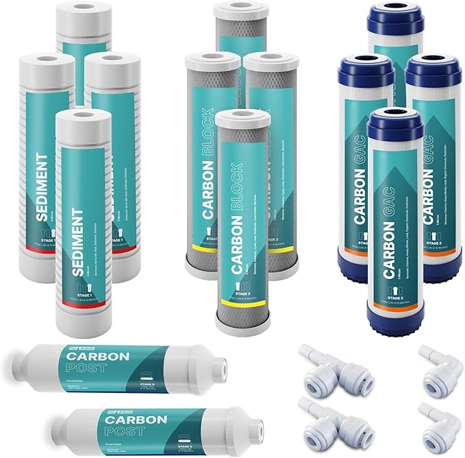 NU Aqua Reverse Osmosis Water Filter System Replacement Set - 4 Stage 2 Year Under Sink Kit - Includes Sediment, Carbon Filters, Parts & Fittings - Universal Undersink RO Filtration Cartridge Pack