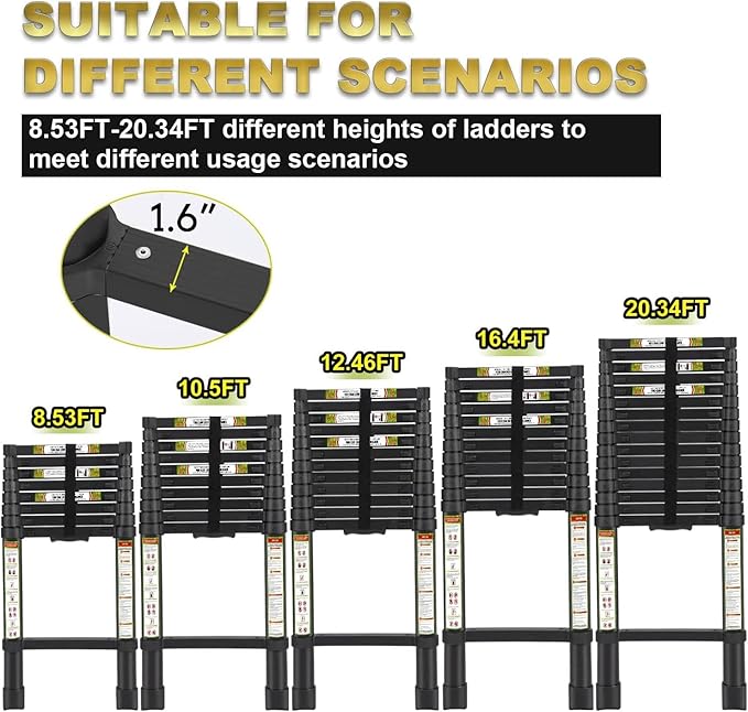 RIKADE Telescoping Ladder 6.5FT & Attic Ladder, Heavy Duty Aluminum with Non-Slip Feet, 330lb Capacity for RV, Attic, Roof & Multi-Surface Use