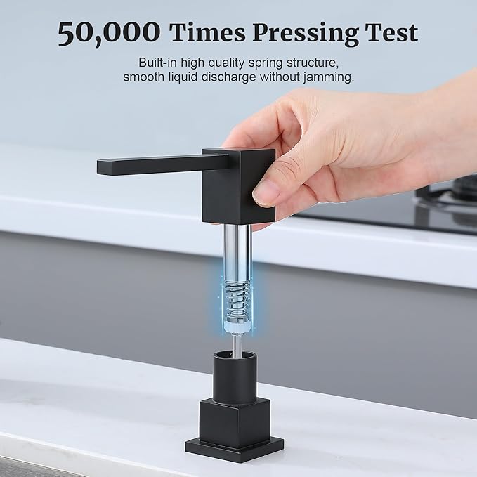 Sink Soap Dispenser for Kitchen Sink (Matte Black), All Brass Built-in and Refill from Top Design,Metal Hand Soap & Dish Soap Copper Pump