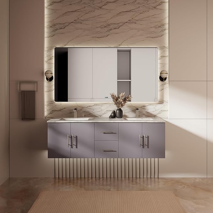 Sonoma 60 in. W x 22 in. D Dark Grey Double Bath Vanity and Carrara Marble Top