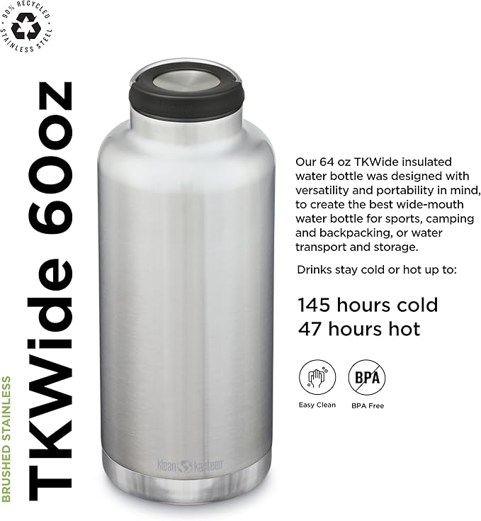 Klean Kanteen TK Wide 64 Oz Loop Top Brushed Stainess, Aluminum