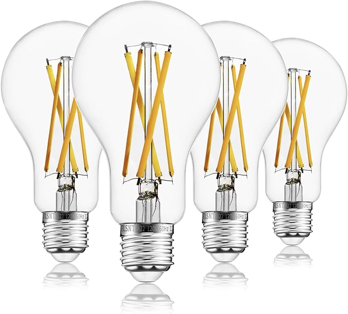 FLSNT 100W Equivalent Dimmable A21 LED Light Bulbs, Efficient 12W, 1600Lumens, 2700K Soft White, CRI90, E26 Medium Base, Clear Glass, 4 Pack