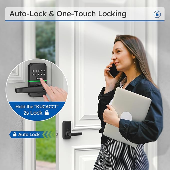 Smart Door Handle Lock with Keypad: Kucacci Keyless Entry Digital Knob for Front Door - Electronic Smart Lock with Keypad - Exterior Code Door Knob - Easy Installation