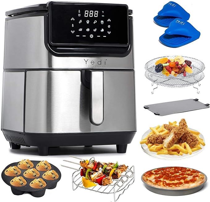 Yedi Evolution Air Fryer, 6.8 Quart, Stainless Steel, Ceramic Cooking Basket, with Deluxe Accessory Kit and Recipe Book