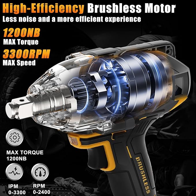 1200N.m Cordless Impact Wrench 1/2 inch for Dewalt Battery, 900FT-LBS Impact Drill with LED Work Light, 2400RPM High Torque Impact Driver (Tool Only)
