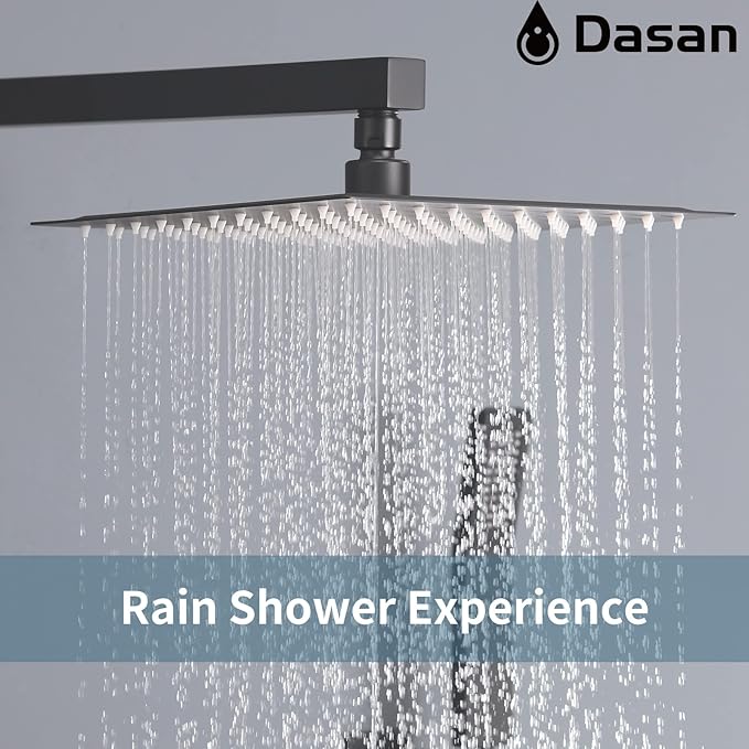 Full Body Rain Shower System with 4 Body Shower Jets & 12’’ Wall Mount Rainfall Shower Head & Handheld, DASAN Multi Shower Head System Matte Black Rain Shower Faucets sets Combo with Rough-in Valve