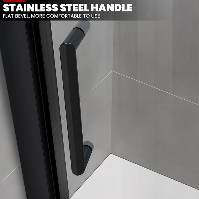 Bathtub Shower Glass Door 57"-59" W*60" H, Single Sliding Shower Doors, 1/4"(6mm) Thick Clear Tempered Glass Door, Matte Black