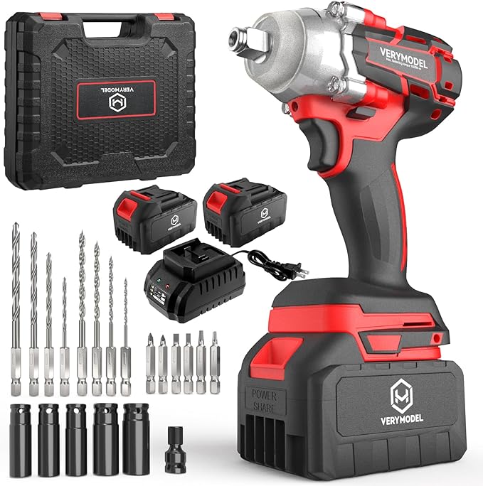 Cordless Impact Wrench,1000N.m(740 ft-lbs) High Torque Brushless 1/2 inch Impact Gun,2x 4.0Ah Battery,6000 RPM (3 in 1) Power Impact Driver for Car/Home/Lawn Mower