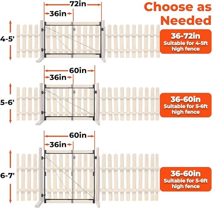 Heavy Duty Fence Gate Kit 36"-72" Adjustable DIY Wood Gate Building Kit, Fits 1"x4" & 2"x4" Wood for 4-5 ft Gates