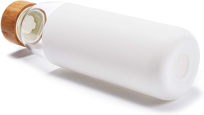 veegoal Glass Water Bottles 25 Oz Borosilicate with Bamboo Lid, BPA-FREE, Non-Slip Silicone Sleeve, and Stainless Steel Leak Proof Lid - Reusable Glass Bottle for Men and Women