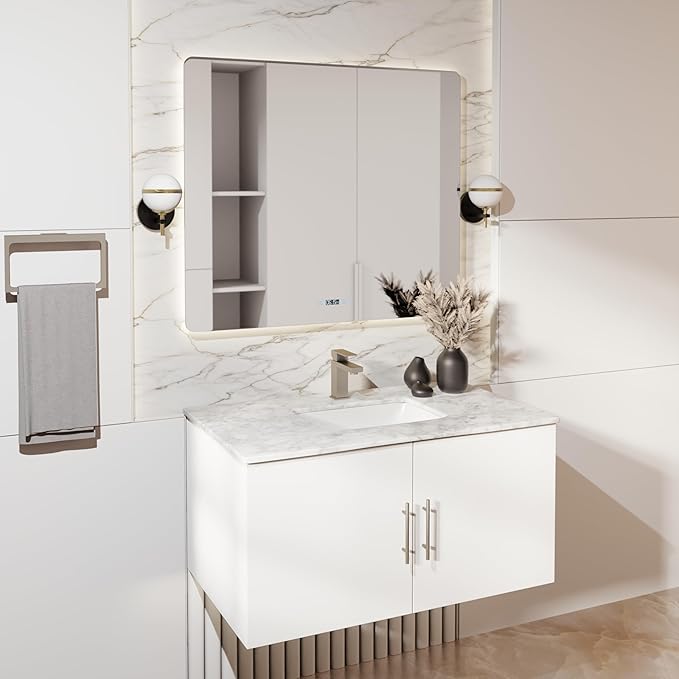 Sonoma 36" W x 22" D Glossy White Bath Vanity & Carrara Marble Top
