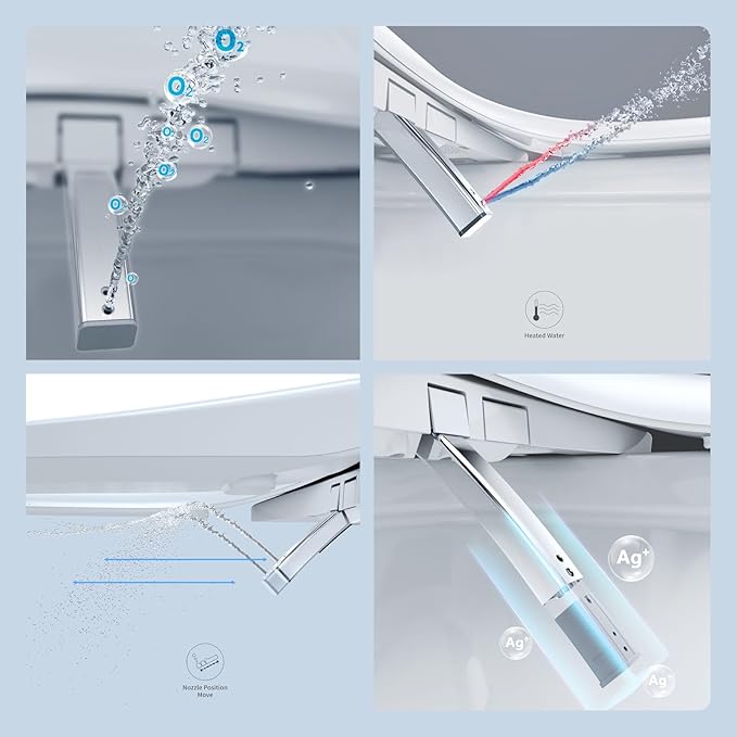 R&T V3200 Elongated Bidet Toilet Seat, Electric Bidet Seat with Adjustable Warm Water, Air Dryer, Heated Seat, Night Light, Deodorization