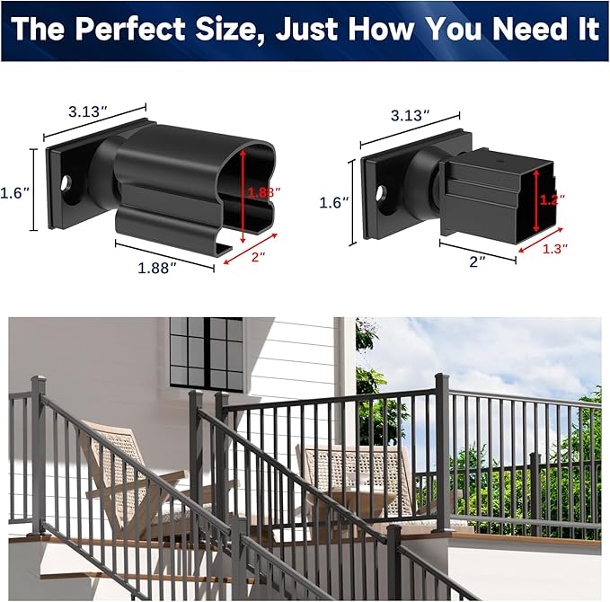 4 Pack Aluminum Deck Railing Bracket Connector, Adjustable Railing Bracket, Black Textured Powder-Coat Finish Railing System for Outdoor Decks, Porches & Balconies