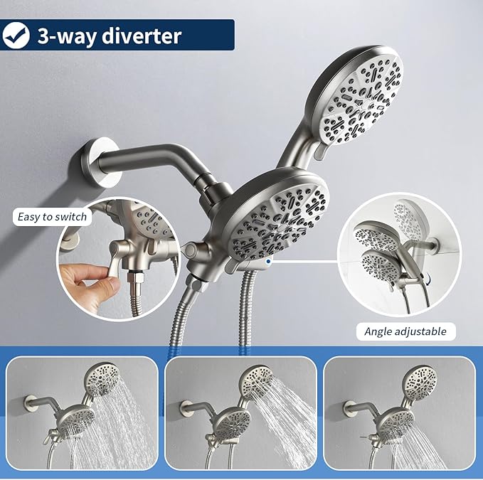 3 Handle Shower Faucet Set with Tub Spout Bathtub Shower Faucets Combo Set Shower System Complete Tub and Shower Trim Kit Brushed Nickel