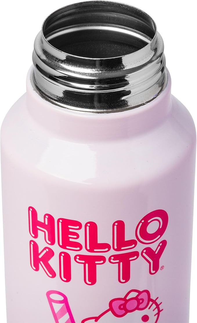 Silver Buffalo Hello Kitty Kawaii Strawberry Milk Pink Stainless Steel Water Bottle with Strap, 27 Ounces