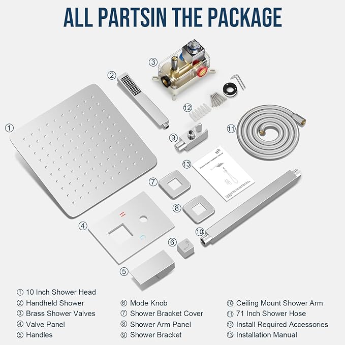 Deluxe Shower Faucet Set, Rain Shower System, 10 inch Ceiling Shower Faucet with Handheld Shower Head, Polished Chrome