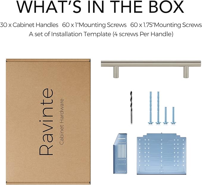 Ravinte 30 Pack | 7.38'' Cabinet Pulls Brushed Nickel Stainless Steel Kitchen Drawer Pulls Cabinet Handles 7-3/8”Length, 5” Hole Center with Mounting Template