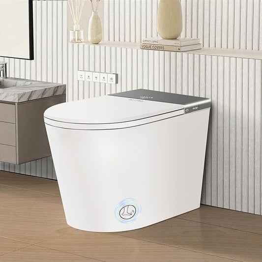 Smart Toilet, One Piece Toilet with Bidet Built in,Modern Elongated Toilet with Built-in Tank, Heated Toilet Seat, Bidet Warm Water, Dryer, Automatic Toilet Flusher, Foot Sensor Operation
