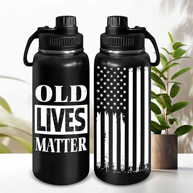 Old People Gifts - Christmas Gifts For Grandpa, Dad - Grandpa Gifts - Old Lives Matter - Fathers Day, Birthday Gifts For Old Men, Senior Citizen Stainless Steel Insulated Bottle 32OZ
