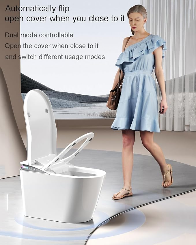 K2 Smart Toilet with Bidet Built In, One Piece Toilet with Built-in Tank, Auto Open Close Lid, Auto Flush, Remote Control, Heated Seat, Adjustable Heat, Foam Shield, Built-In Dryer, Night Light