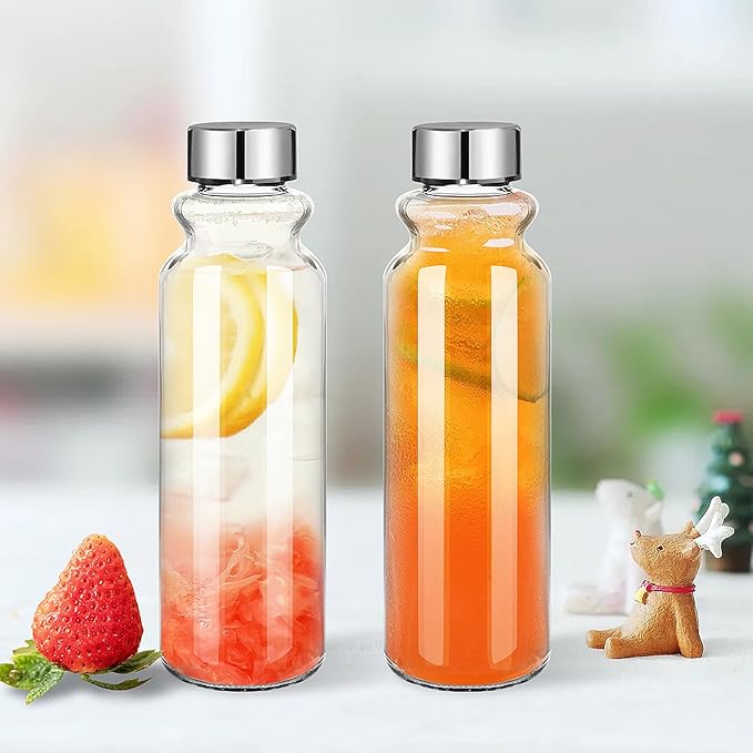 GoldArea Glass Water Bottles - 2 Packs 18oz Glass Bottles with Lids - Ideal for Juice, Juice Cleanses, and Reusable Juicing Bottles，Wide Mouth Liquid Storage Containers for Refrigerator