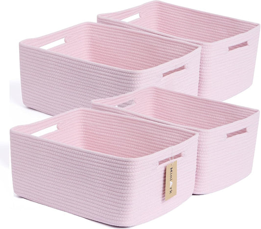 Large Storage Baskets for Organizing, Closet Shelf Baskets for Clothes Blanket Towels, Baby Nursery, Toy Bins Box, Woven Rope Baskets, 17 x 13 x 7.5”, 4 Packs Light Pink
