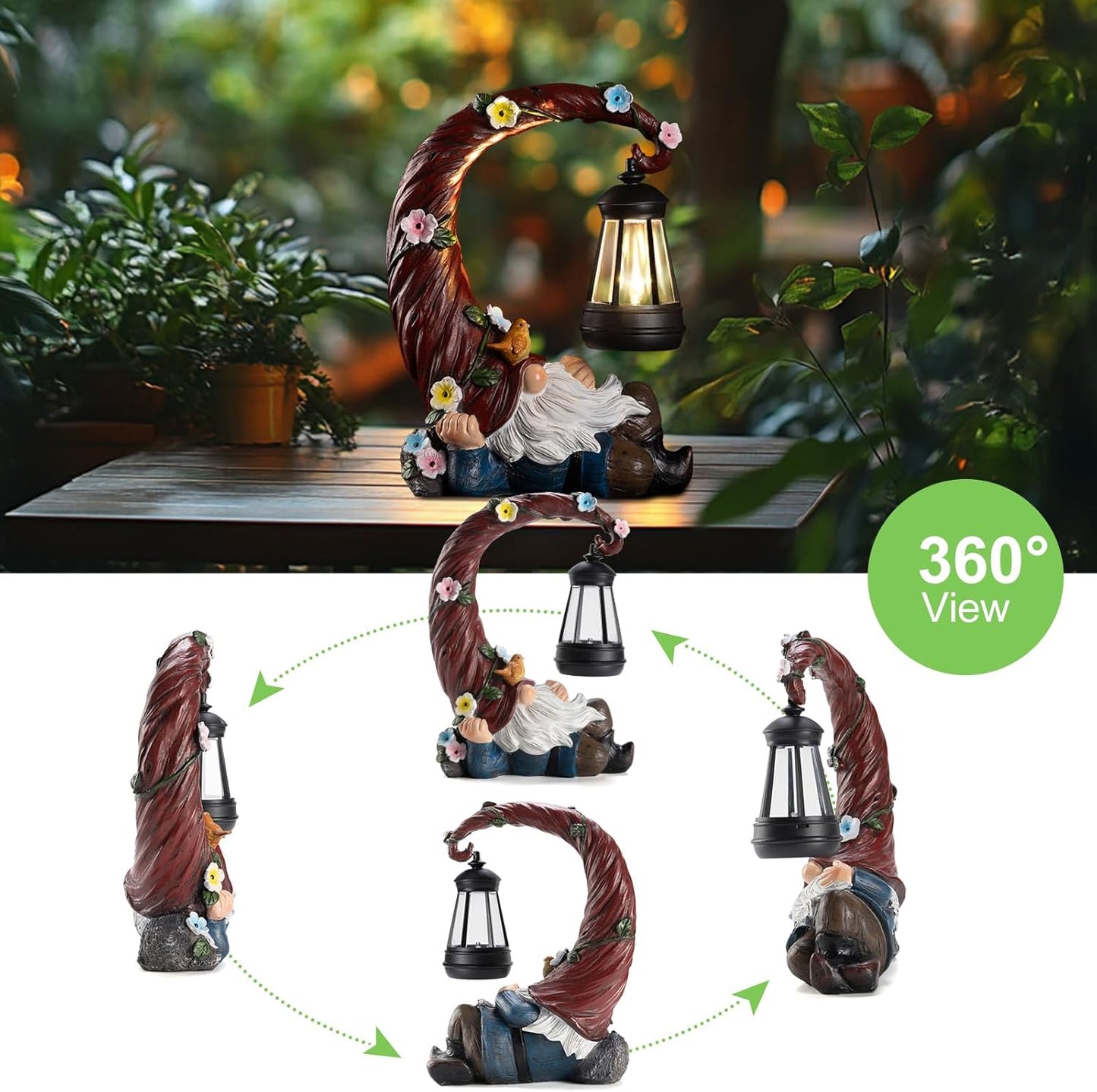 Garden Gnomes Outdoor Statues with Solar Light Funny Gnome Decor Gifts for Women Mom Gnomes Decorations for Home Patio Lawn Yard Garden Decor