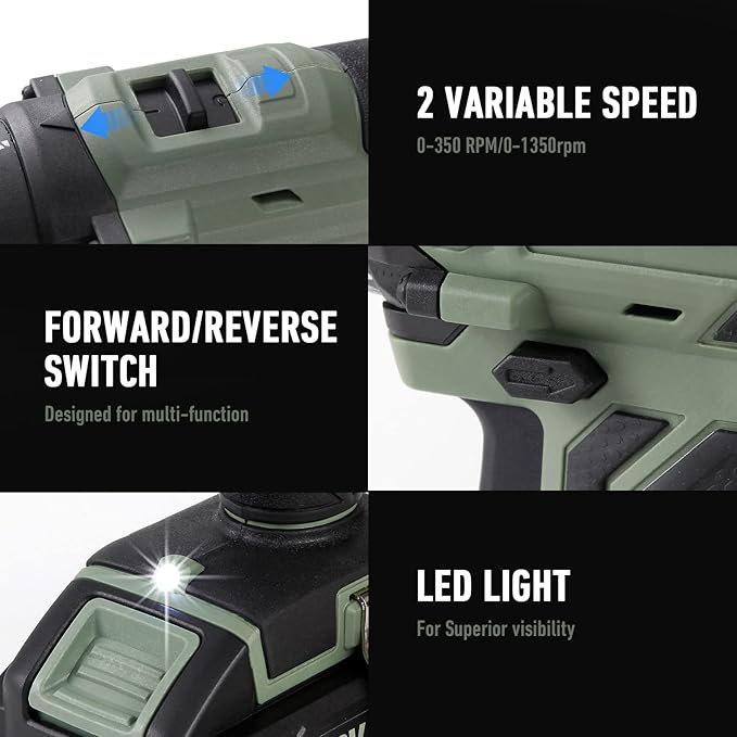 KREBS 20V Cordless Drill Set, Power Drill Kit with 1 Batteries & Fast Charger, 3/8-Inch Keyless Chuck 2 Variable Speed 18+1 Torque Setting and 28pcs Drill Bits